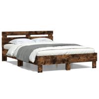 Bedframe met hoofdeinde en LED gerookt eikenkleurig 120x200 cm - thumbnail
