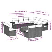 12-delige Loungeset met kussens poly rattan gemengd beige - thumbnail