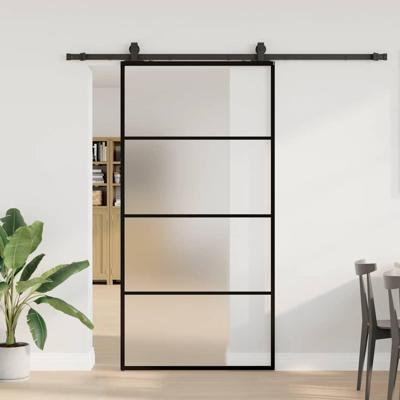 Schuifdeur met beslagset 102x205 cm ESG glas zwart