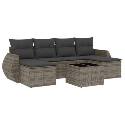 7-delige Loungeset met kussens poly rattan grijs - thumbnail