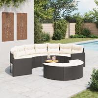3-delige Loungeset halfrond poly rattan zwart - thumbnail