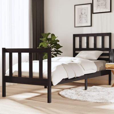 Bedframe massief hout zwart 75x190 cm