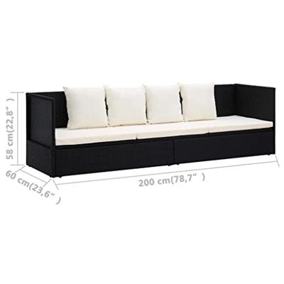 Loungebed met ligkussen en kussens poly rattan zwart Loungebed met ligkussen en kussens poly rattan zwart