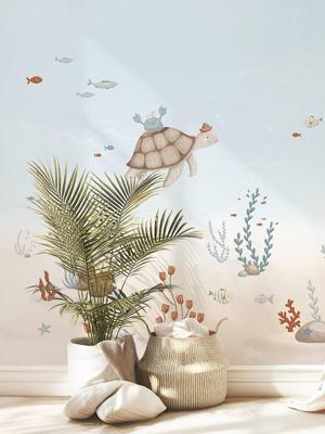 Vliesbehang panorama Zeebodem De walvissen LILIPINSO blauw