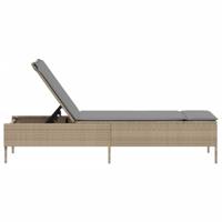 Ligbed met kussen poly rattan beige - thumbnail