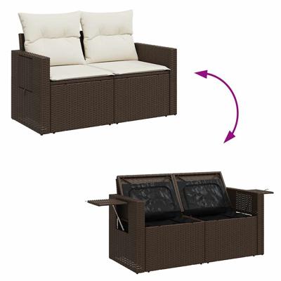 4-delige Loungeset met kussens poly rattan bruin - thumbnail