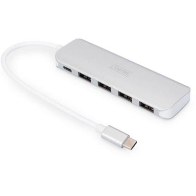 Digitus DA-70242-1 DA-70242-1 USB-hub 4 + 1 poorten USB-A USB 3.0 5 GBit/s Met snellaadpoort, Met USB-C stekker, Met aluminium behuizing Zilver