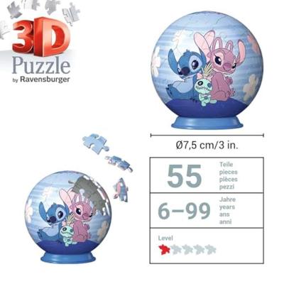 Ravensburger 3d puzzelbal stitch en angel, 54st.