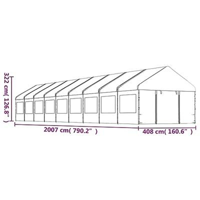 Prieel met dak 20,07x4,08x3,22 m polyetheen wit - thumbnail
