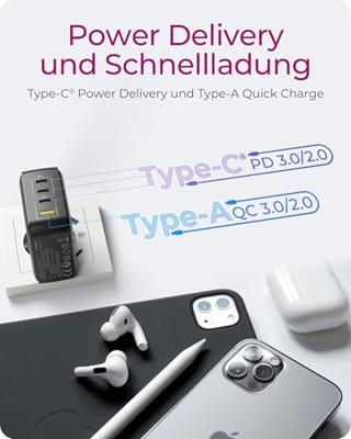 ICY BOX GaN Wandladegerät USB-C-adapter 100 W Zwart