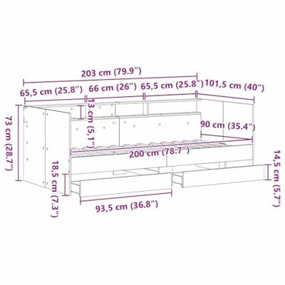 Dagbedframe met lades artisanaal eikenkleurig 90 x 200 cm