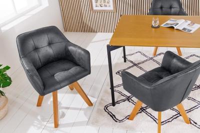 Design stoel LOFT antiek grijs draaiframe van massief beukenhout met armleuning - 42388