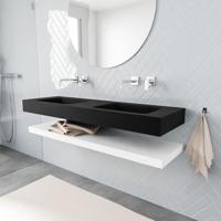 Zaro ALAN vrijhangende wastafel 150cm met wasbak dubbel en solid suface planchet in kleur Wit mat 0 lade(s) - thumbnail