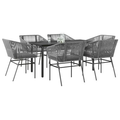 7-delige Tuinset met kussens poly rattan glas grijs