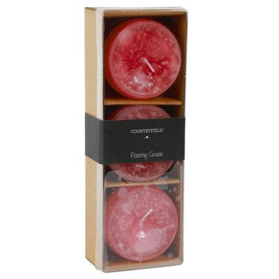 Countryfield drijfkaars bollie rood 7 cm set van 3 | 12 stuks