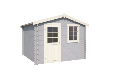 Outdoor Life Nina Blokhut 295x250 cm 28 mm vuren Platinum Grey-Wit gecoat- Zadeldak- - Outdoor Life