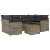 7-delige Loungeset met kussens poly rattan grijs - thumbnail