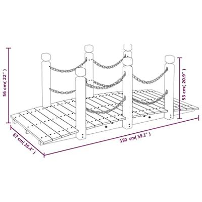 VidaXL Tuinbrug met kettingrails 150x67x56 cm massief vurenhout