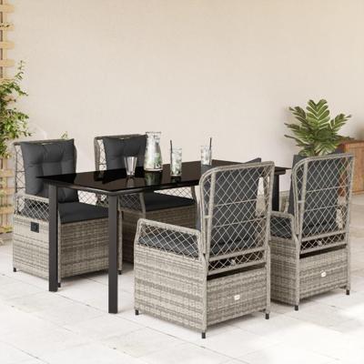 5-delige Tuinset met kussens poly rattan grijs