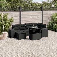 7-delige Loungeset met kussens poly rattan zwart - thumbnail