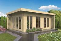 Tuindeco Hildegard Blokhut 570x380 cm 44 mm vuren blank- Plat dak- Onbehandeld vurenhout- Tuindeco - thumbnail