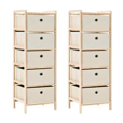 VidaXL Opbergrekken met 5 stoffen manden 2 st cederhout beige VidaXL Opbergrekken met 5 stoffen manden 2 st cederhout beige