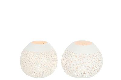 J-Line theelichthouder Kokosnoot - jute - wit - 2 stuks