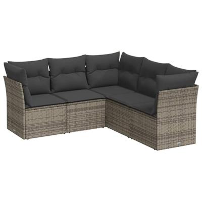 5-delige Loungeset met kussens poly rattan grijs