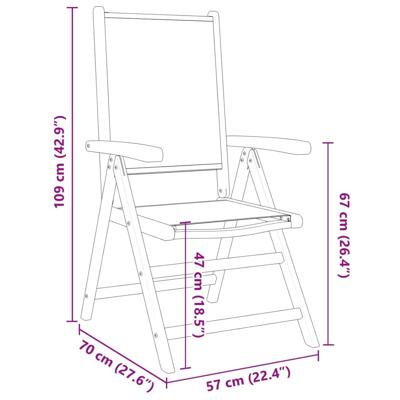 Tuinstoelen 8 st verstelbaar massief hout en stof crèmewit - thumbnail