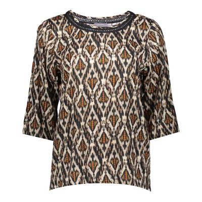 Geisha top met contrastbies bruin/oranje