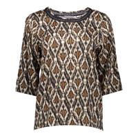 Geisha top met contrastbies bruin/oranje - thumbnail