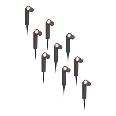 Set van 9 Pinero LED prikspots - GU10 4 Watt 345 lumen - Dimbaar - Kantelbaar - 2700K warm wit - IP65 Waterdicht - Zwart - Tuinspots