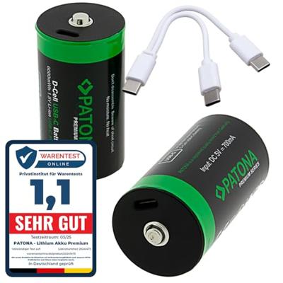 Set van 2 x Mono D oplaadbare batterijen, met USB-C aansluiting - Lithium Ion - 4000mAh Set van 2 x Mono D oplaadbare batterijen, met USB-C aansluiting - Lithium Ion - 4000mAh