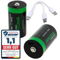 Set van 2 x Mono D oplaadbare batterijen, met USB-C aansluiting - Lithium Ion - 4000mAh - thumbnail