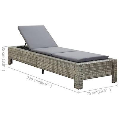 Ligbed met kussen poly rattan grijs