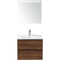 Dante Badmeubelset 60 cm - Walnoot - Keramische Wastafel Wit Enjoy met Sence Spiegel - thumbnail