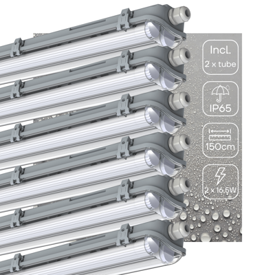 6 PACK - LED&apos;s Light Dubbele LED TL lamp 150 cm - compleet met LED buizen - Binnen en buiten - 6120 lm - 2x16.5W - 4000K