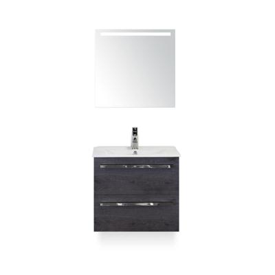 Seville Badmeubelset 60 cm - Black Oak - Keramische Wastafel Wit Enjoy - met Sence Spiegel