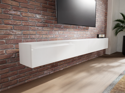 Tv-meubel KINGSTON 2 klapdeuren 245 cm wit/hoogglans wit