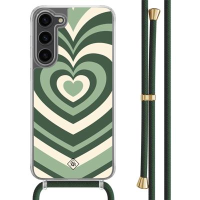 Samsung Galaxy S23 Plus hoesje met groen koord - Hart swirl groen