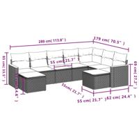 9-delige Loungeset met kussens poly rattan zwart - thumbnail