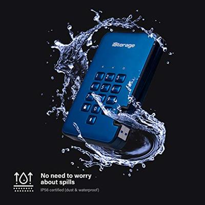 iStorage diskAshur2 SSD 256GB Blauw - Veilige draagbare Solid State Drive - Beveiligd met een wachtwoord - Stofdicht en waterdicht - Hardwarematige versleuteling