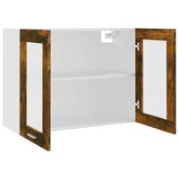 Wandkast hangend 80x31x60 cm glas en bewerkt hout gerookt eiken - thumbnail