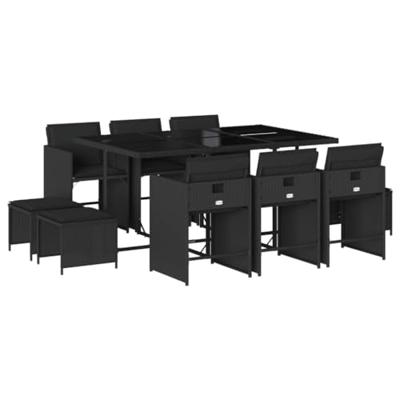 11-delige Tuinset met kussens poly rattan zwart
