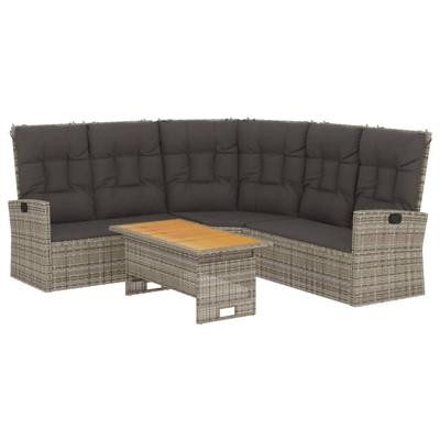 2-delige Loungeset met kussens poly rattan grijs
