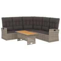 2-delige Loungeset met kussens poly rattan grijs - thumbnail