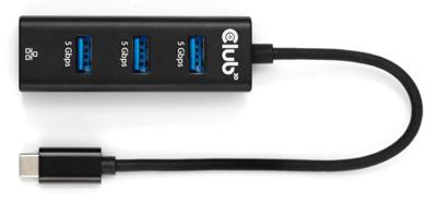 Club3D CSV-1549 USB Type-C 3.2 Gen1 naar 3-poorts USB Type-A Hub met Gigabit Ethernet