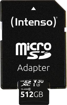 Intenso Professional miniSDXC-kaart Retail 512 GB Class 10, UHS-I U3, v30 Video Speed Class Watervast, Temperatuurbestendig