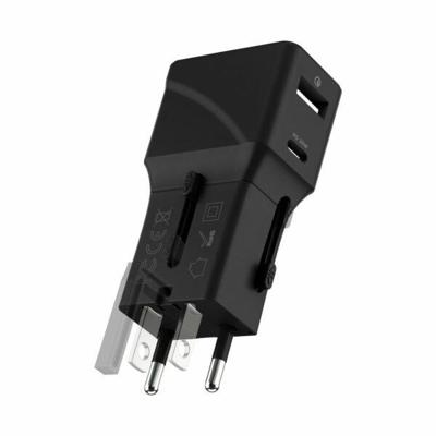 Rolling Square Wereldstekker Pocket Travel Adapter l Universele Reisstekker - USB en USB-C poort