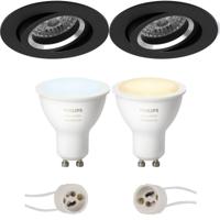 GU10 Inbouwspot Set - Mat Zwart - Inbouw Rond - Kantelbaar - Philips Hue - White Ambiance - Bluetooth - Pragmi Aerony Pro - Ø82mm - thumbnail